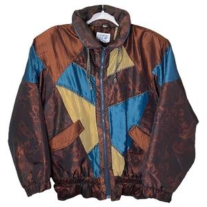 VTG CLIPPER BAY Floral Paisley Color Block Puffer Ski Coat